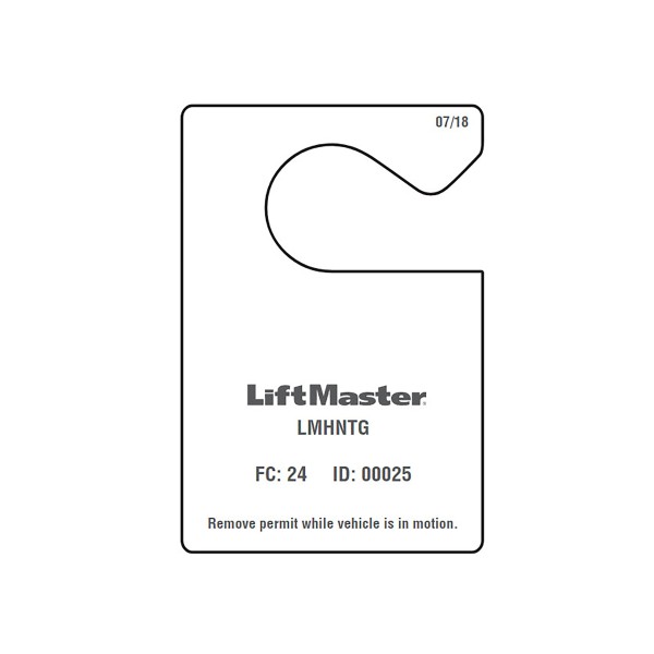 LiftMaster Special Order, RFID Hang Tag - Headlamp Or Windshield Placement