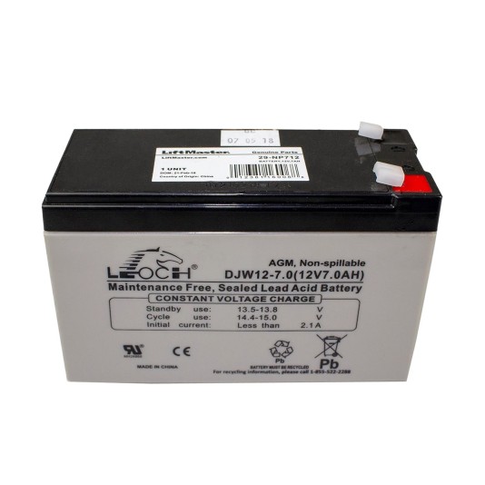 LiftMaster Battery 7Ah 12VDC Single (aka MBAT) - K74-35388-1