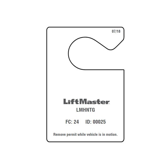 LiftMaster Special Order, RFID Hang Tag - Headlamp Or Windshield Placement